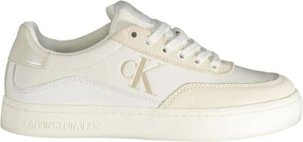 Calvin Klein Witte polyester sneakers met veters contrastdetails print logo White Dames