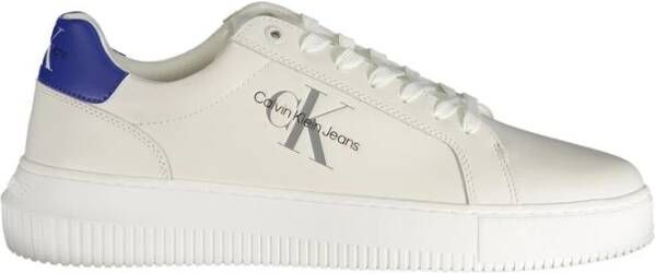 Calvin Klein Witte polyester sneakers met veters print contrastdetails logo White Heren