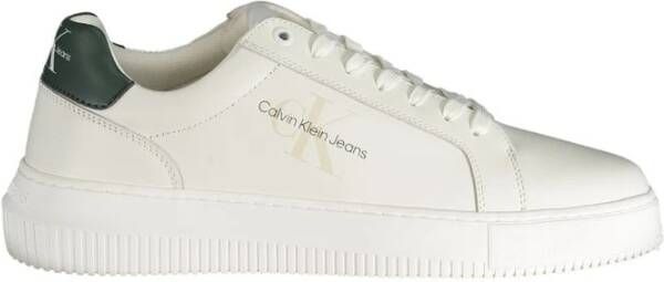 Calvin Klein Witte polyester sneakers met veters print contrastdetails logo White Heren