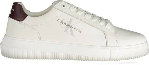 Calvin Klein Witte polyester sneakers met veters print contrastdetails logo White Heren