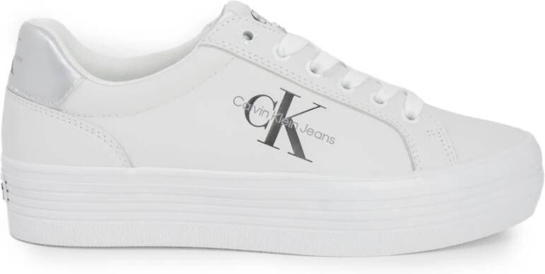 Calvin Klein Zilveren bedrukte leren sneakers voor vrouwen White Dames