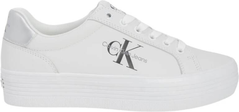 Calvin Klein Zilveren bedrukte leren sneakers voor vrouwen White Dames