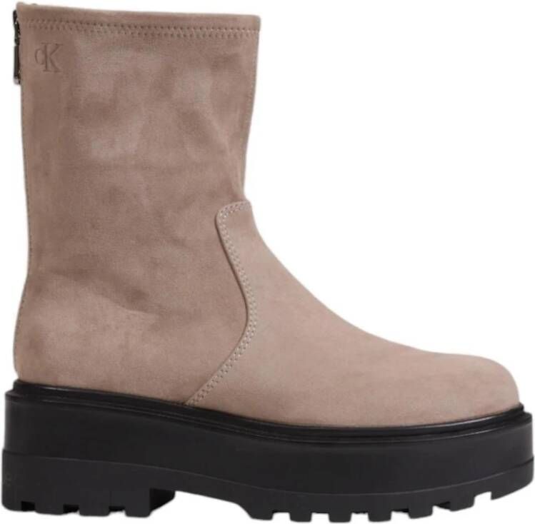 Calvin Klein Zip Flatform Schoenen Herfst Winter Collectie Beige Dames