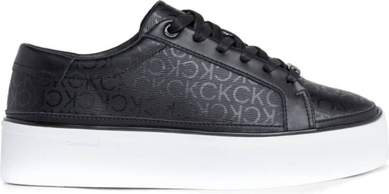 Calvin Klein Zwarte Lace-Up Flatform Sneakers Black Dames