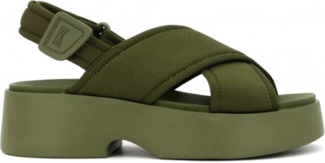 Camper Groene Stoffen Sandaal Klittenbandsluiting Green Dames