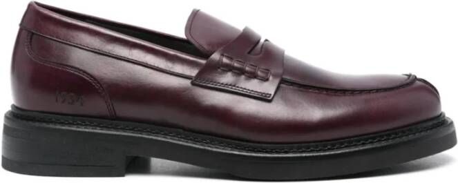 Canali Rode Gladde Loafers met Vierkante Hak Brown Heren