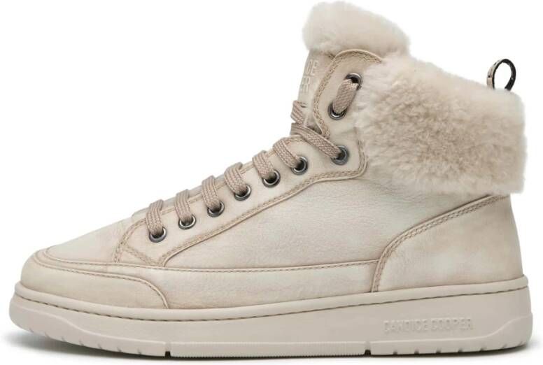 Candice Cooper Leather and shearling ankle sneakers Vela MID FUR Beige Dames