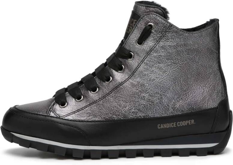 Candice Cooper Metallic leather ankle trainer Janis Plus Chic FUR Gray Dames