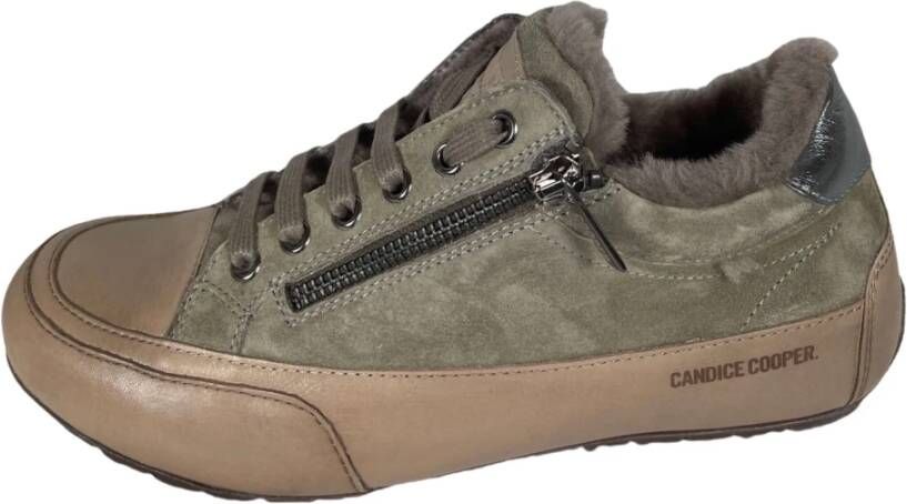 Candice Cooper Leather and suede sneakers with zip Rock Deluxe ZIP FUR Green Dames