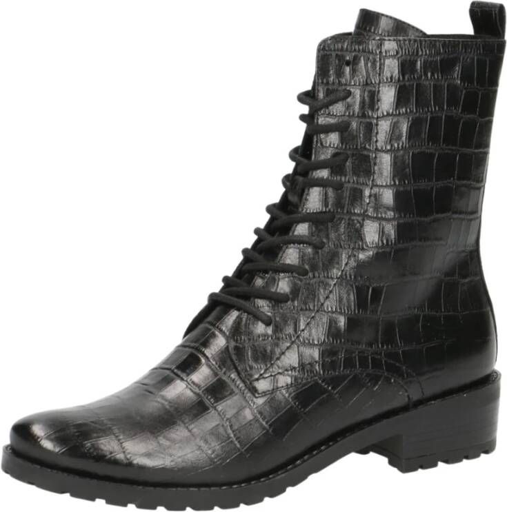 Caprice Franka leren veterboots crocoprint zwart