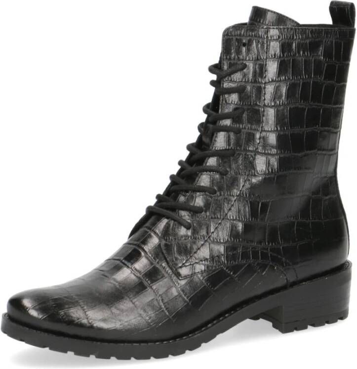 Caprice Franka leren veterboots crocoprint zwart