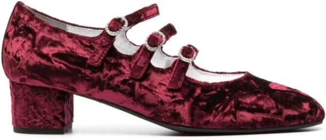 Carel Bordeaux Velvet Mary Jane Pumps Red Dames