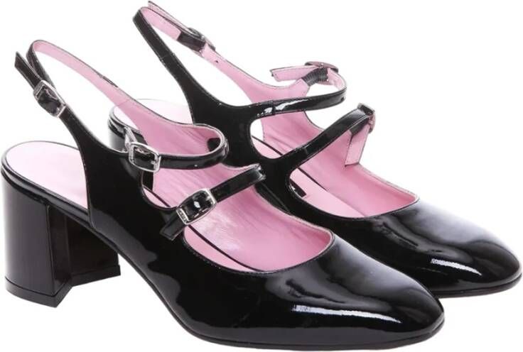 Carel Leren Patent Amandel Teen Pumps met Bandjes Black Dames