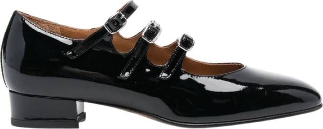 Carel Zwarte Leren Gesp Pumps met Vierkante Hak Black Dames