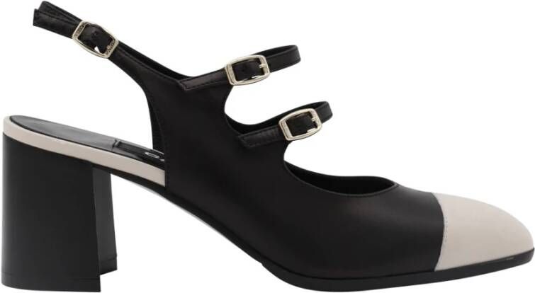 Carel Zwart & Wit Gesp Pumps met Vierkante Hak Black Dames