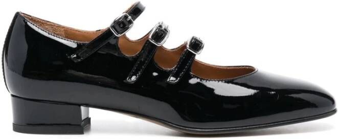 Carel Zwarte Leren Gesp Pumps met Vierkante Hak Black Dames