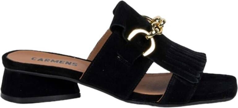 Carmens Zwarte Suède Sally Loafers met Gouden Metalen Detail Black Dames