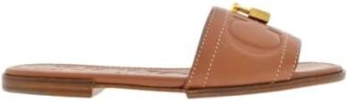 Carolina Herrera Platte Leren Sandaal Slot Detail Brown Dames