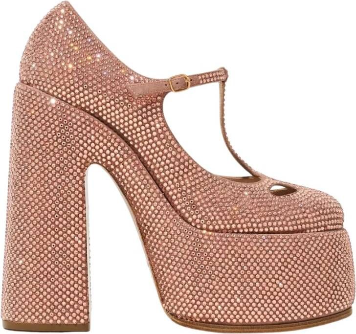 Casadei Beige platform Mary Jane pumps met kristallen Beige Dames