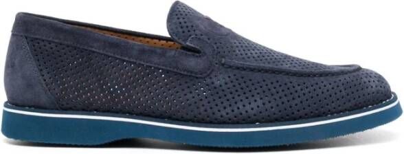 Casadei Blauwe Leren Loafers Elegant Gesloten Platte Schoenen Blue Heren