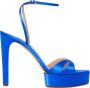 Casadei Blauwe Satijnen Plateau Sandalen Flora Raso Blue Dames - Thumbnail 1