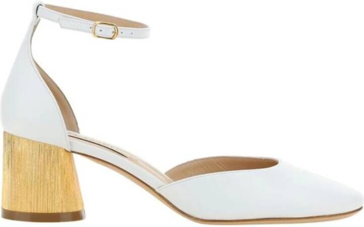 Casadei Chunky Heel Kalbslederen Pumps met Enkelband White Dames