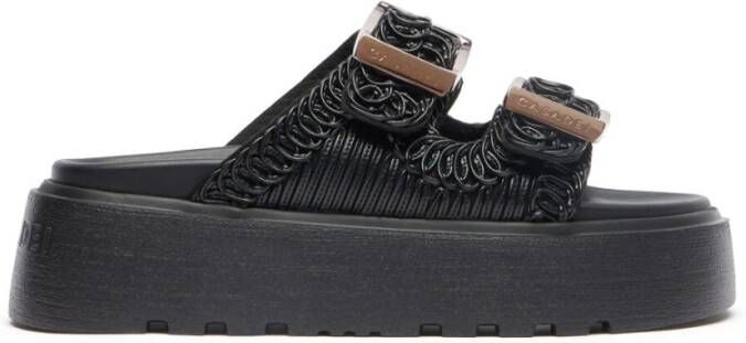 Casadei Geborduurde Zwarte Slides Black Dames