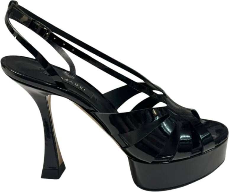 Casadei Lakleren Enkelband Sandalen Black Dames