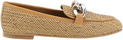 Casadei Metalen Plaque Leren Loafers Beige Dames