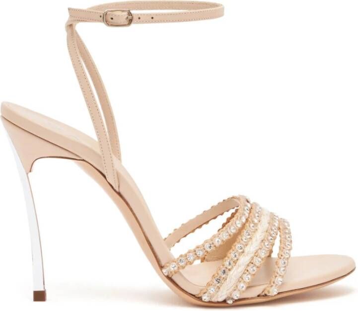 Casadei Raffia Rhinestone Sandalen Beige Dames