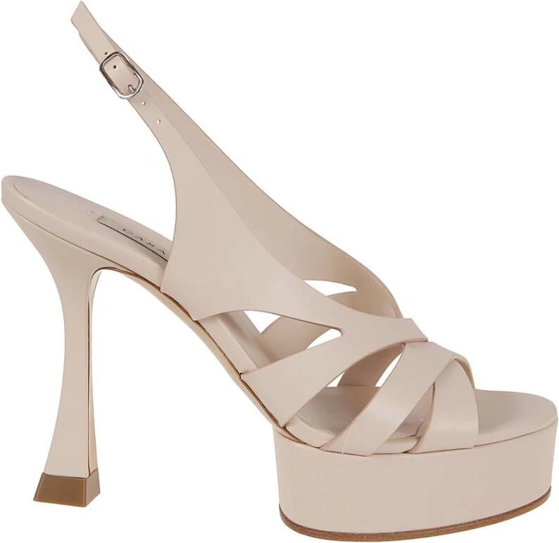 Casadei Roze Paarse Leren Plateau Sandalen Beige Dames