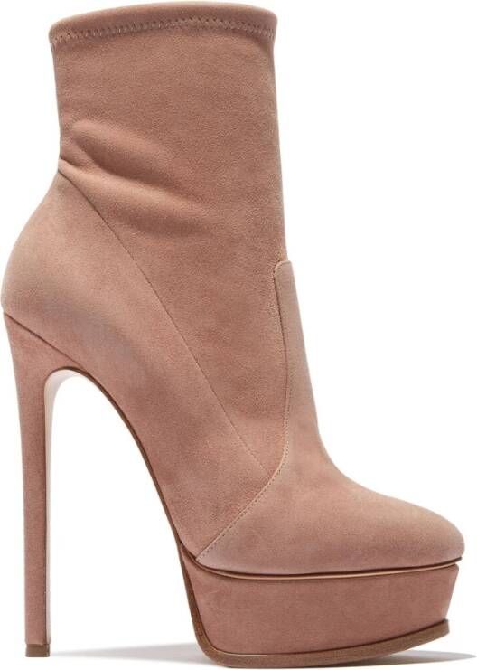 Casadei Verleidelijke Stretch Suède Enkellaarzen Beige Dames