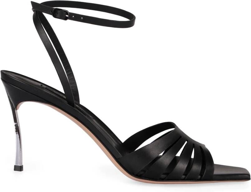 Casadei Vierkante Neus Leren Sandalen met Gesp Black Dames