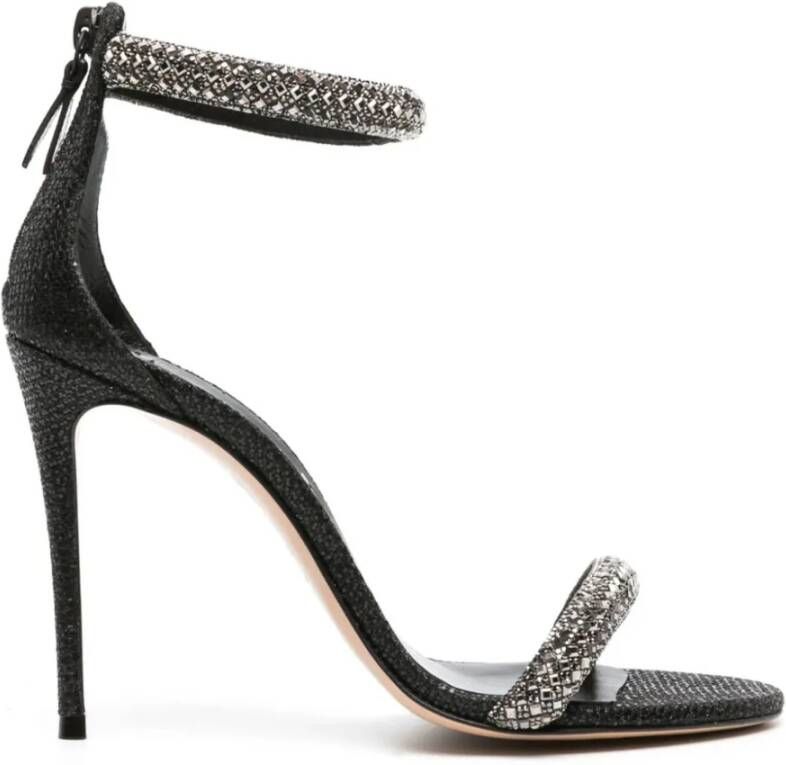 Casadei Zilveren Glitter Leren Sandalen Gray Dames