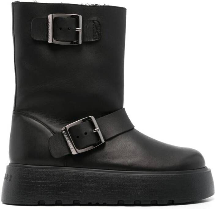 Casadei Zwarte Leren Gesp Detail Enkellaarsjes Black Dames