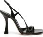 Casadei Zwarte Leren Sandalen met Streep Patroon Black Dames - Thumbnail 1