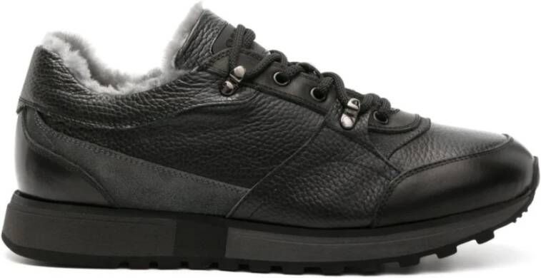 Casadei Zwarte leren sneaker met wollen binnenkant Black Heren