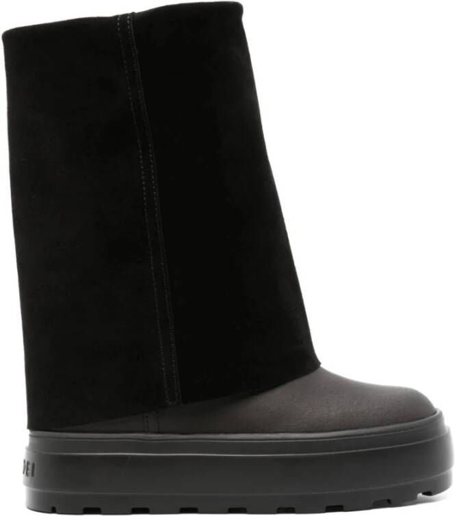 Casadei Zwarte Omkeerbare Leren Sleehaklaarzen Black Dames