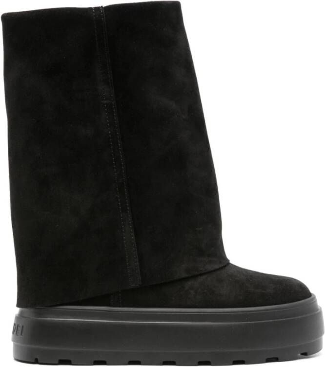 Casadei Boots Black Boots With Turn-Up With Platform In Suede in zwart