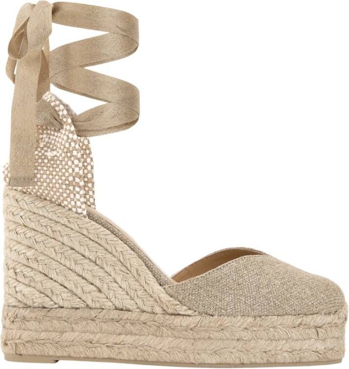 Castañer Rose Gouden Canvas Sleehak Espadrille Pink Dames