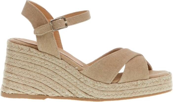 Castañer Beige Kruis Stof Wig Espadrille Beige Dames