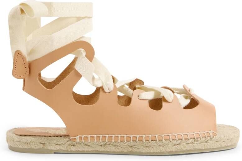 Castañer Beperkte editie x Ancient Greek Sandals. Espadrilles van runderleer met striksluiting Beige Dames