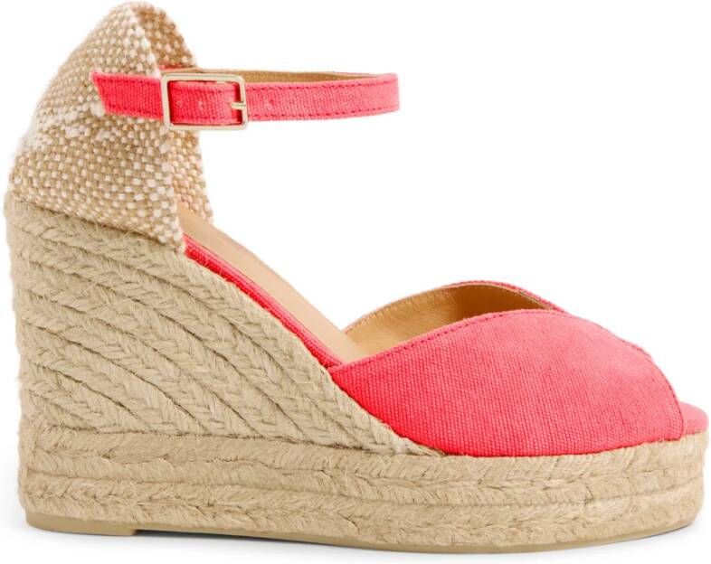 Castañer Bianca gewassen katoenen espadrilles met striksluiting en 11 cm hak. Red Dames