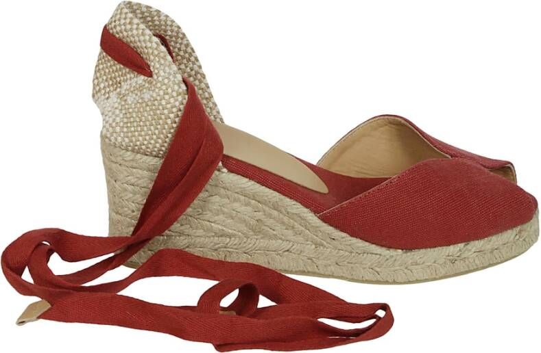 Castañer Bilina gewassen-katoenen espadrilles met striksluiting en 11 cm sleehak. Red Dames