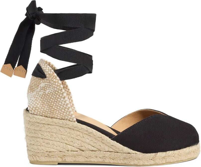 Castañer Jute wedge espadrilles met enkelband Black Dames