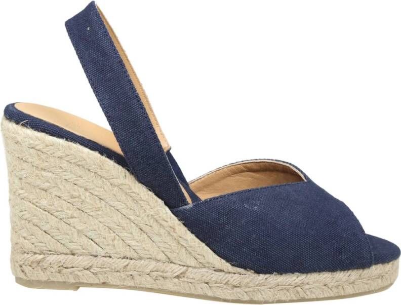 Castañer Blauwe Jeans Espadrilles met Jute Sleehak Blue Dames