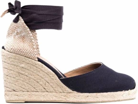 Castañer Blauwe Wedge Espadrilles met Logo Hak Blue Dames