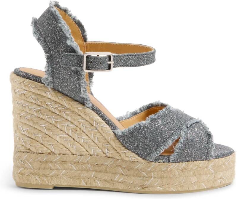 Castañer Bromelia metallic-linnen espadrilles met enkelbandje met zij metalen gesp en 11 cm sleehak. Gray Dames