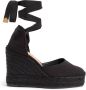 Castañer Carina katoenen espadrilles met striksluiting en 11 cm sleehak. Black Dames - Thumbnail 1