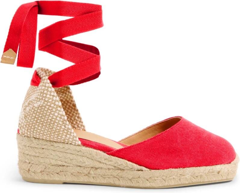 Castañer Carina gewassen katoenen espadrilles met striksluiting en 5 cm sleehak. Red Dames